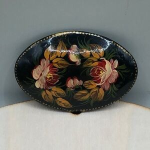 vintage russian lacquer painting brooch artist signed handpainted